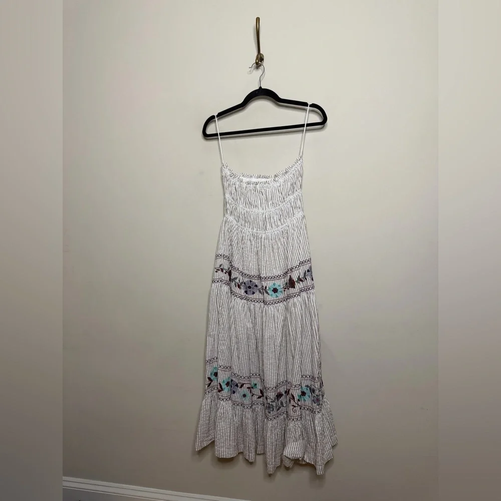 Free People Kalani Striped Cotton Midi Dress in the Ivory Stripe Combo